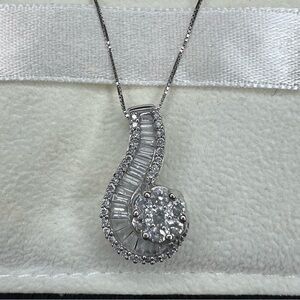 LB Exclusive 14K White Gold 1 ct Diamond Cluster Swirl Necklace